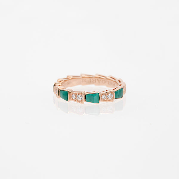 [Panda Jewelry]SERPENTI RING PINK GOLD MALACHITE DIAMOND 3MM
