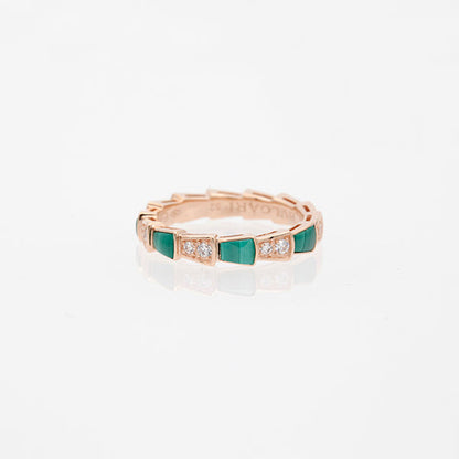 [Panda Jewelry]SERPENTI RING PINK GOLD MALACHITE DIAMOND 3MM