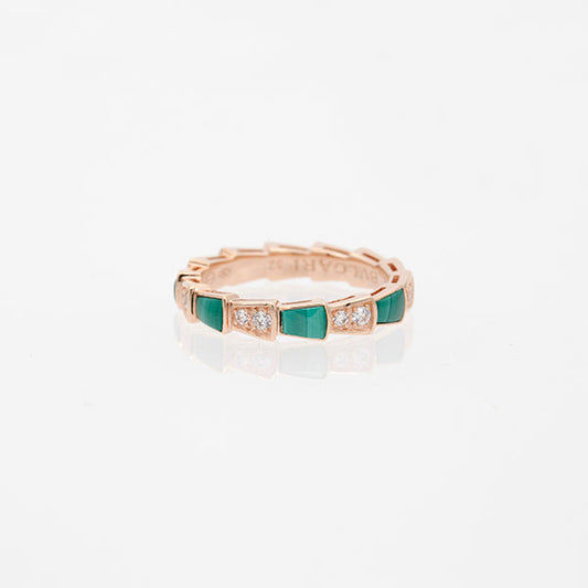 [Panda Jewelry]SERPENTI RING PINK GOLD MALACHITE DIAMOND 3MM