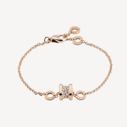 [Panda Jewelry]ZERO 1 SOFT PINK GOLD WITH PAVED DIAMONDS ON THE SPIRAL BRACELET