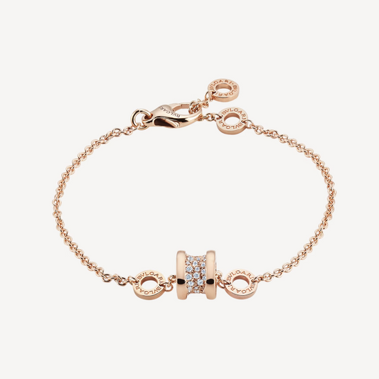[Panda Jewelry]ZERO 1 SOFT PINK GOLD WITH PAVED DIAMONDS ON THE SPIRAL BRACELET