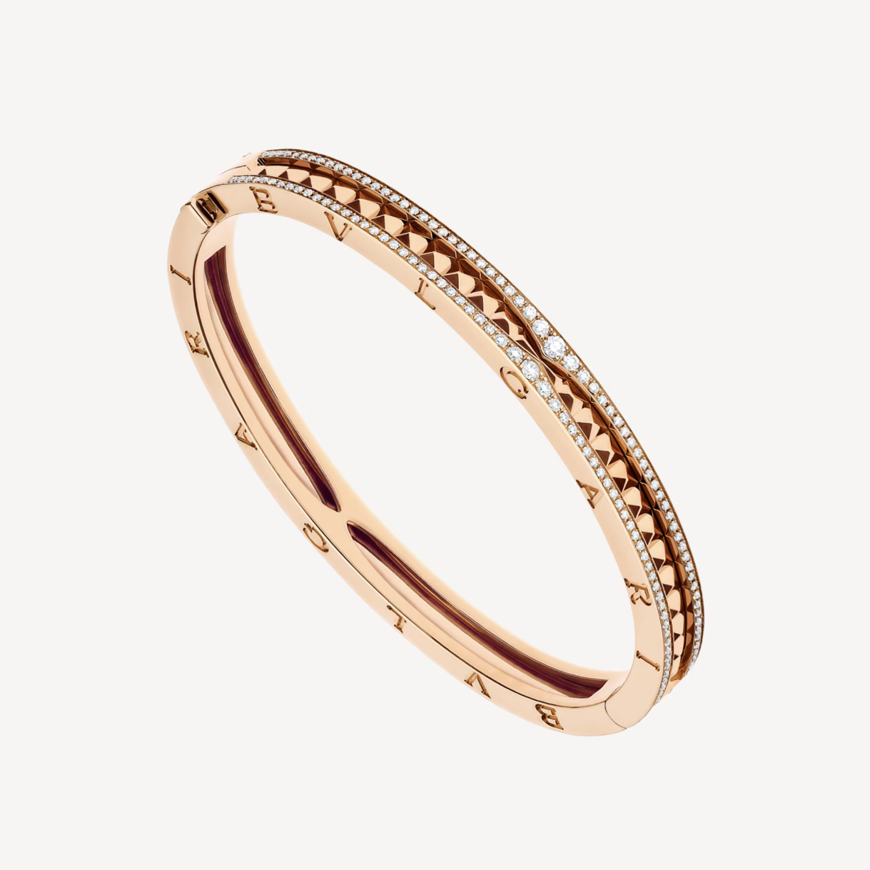 [Panda Jewelry]ZERO 1 SPIRAL AND PAVED DIAMOND PINK GOLD BRACELET