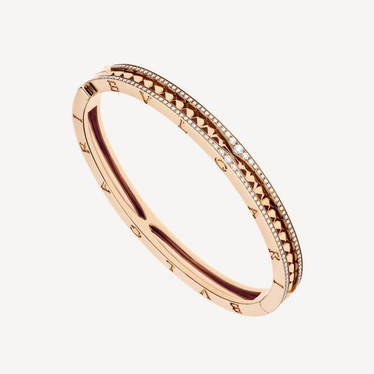 [Panda Jewelry]ZERO 1 SPIRAL AND PAVED DIAMOND PINK GOLD BRACELET