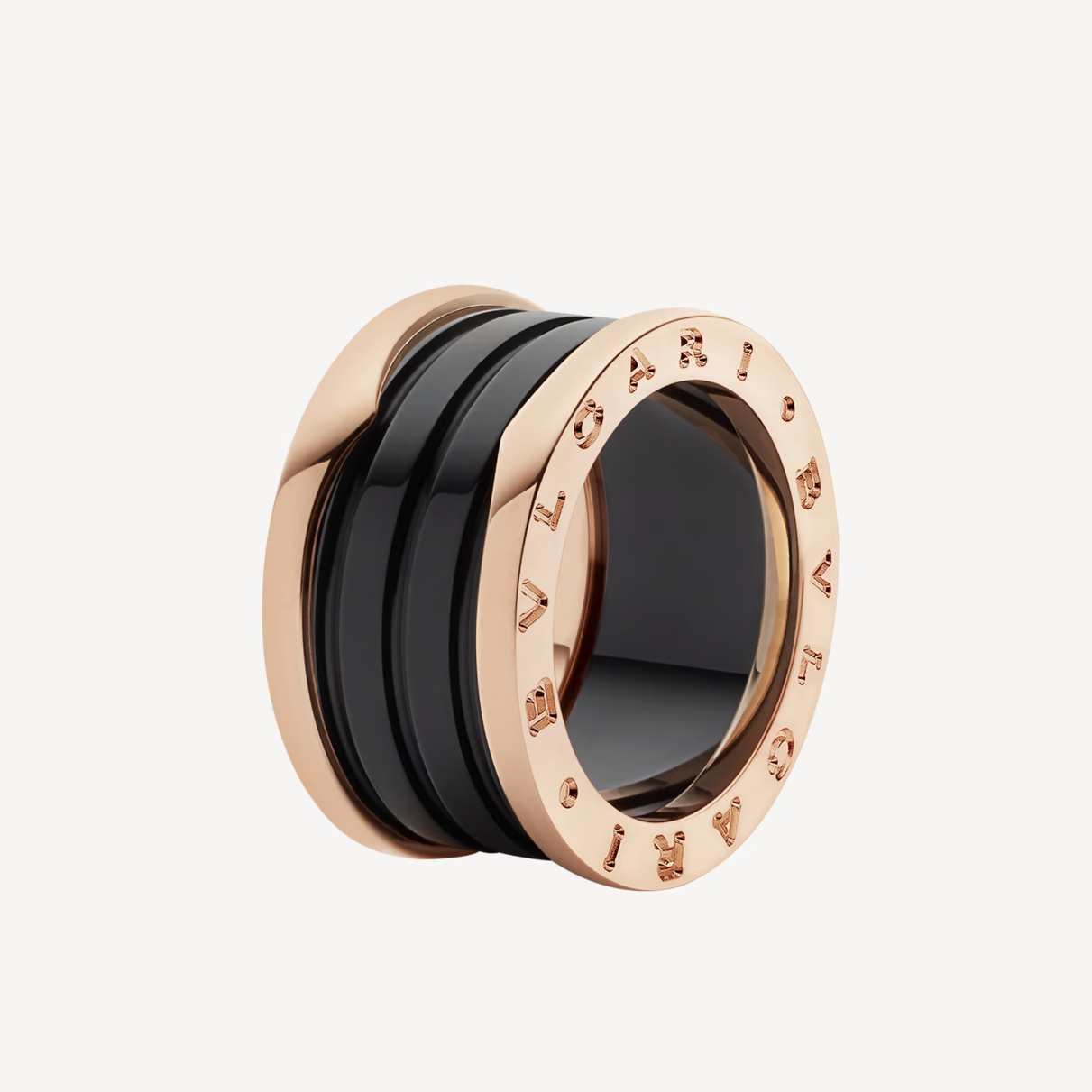 [Panda Jewelry]ZERO 1 FOUR-BAND LOOPS AND BLACK CERAMIC SPIRAL PINK GOLD RING