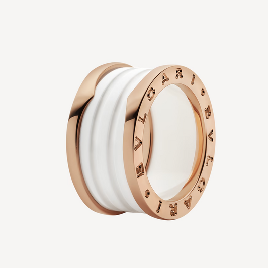 [Panda Jewelry]ZERO 1 FOUR-BAND LOOPS AND WHITE CERAMIC SPIRAL PINK GOLD RING