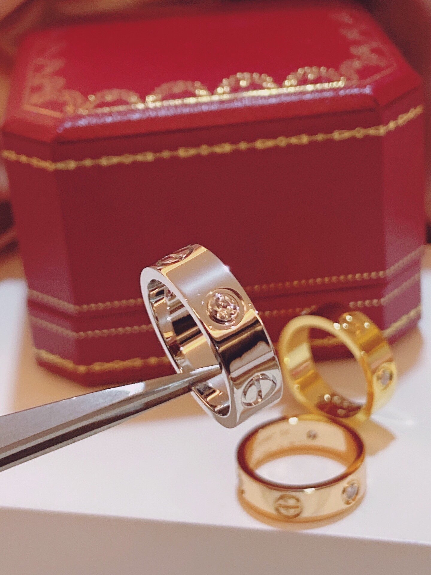 [Panda Jewelry]Three-Diamond Ring