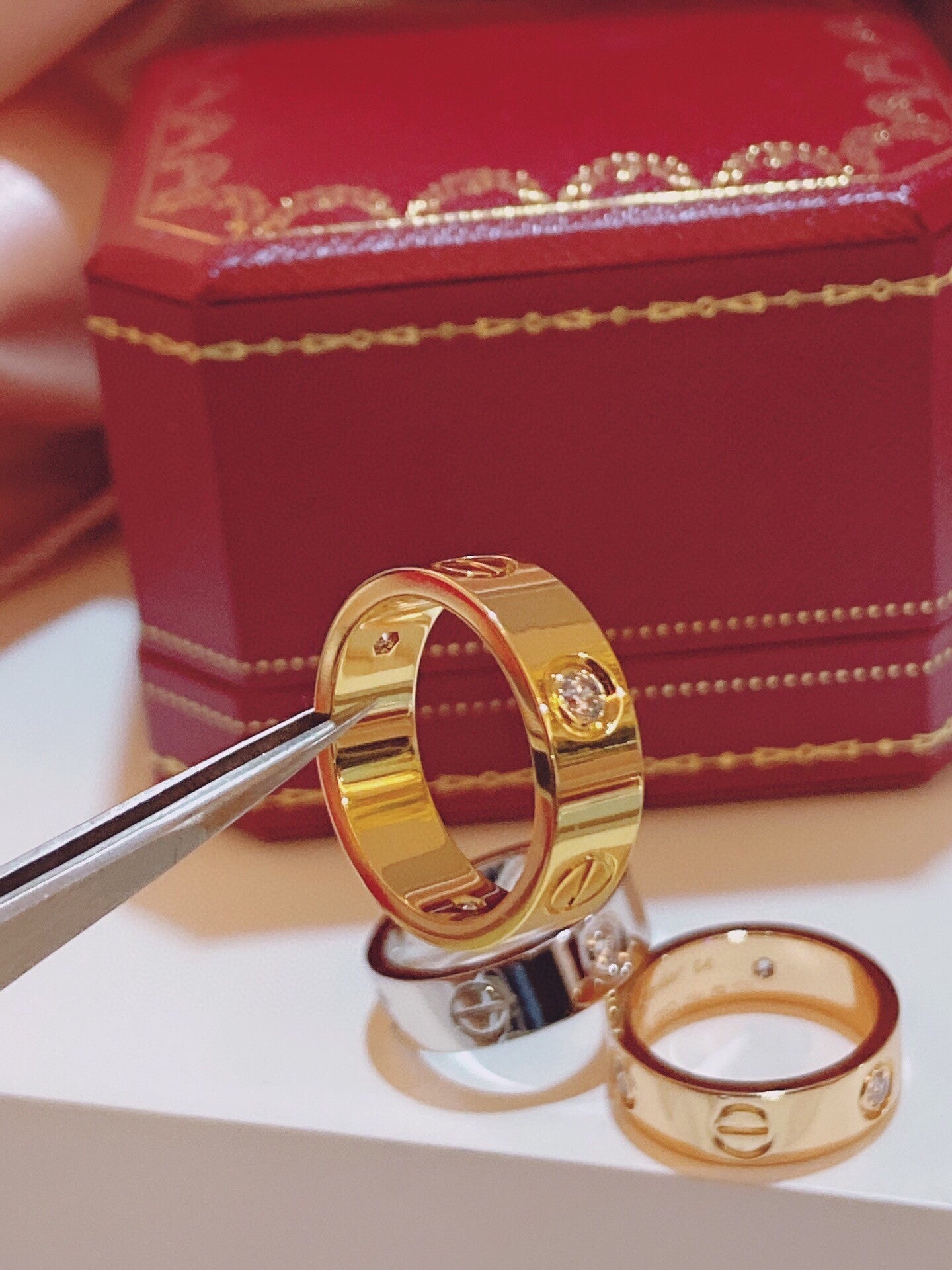 [Panda Jewelry]Three-Diamond Ring