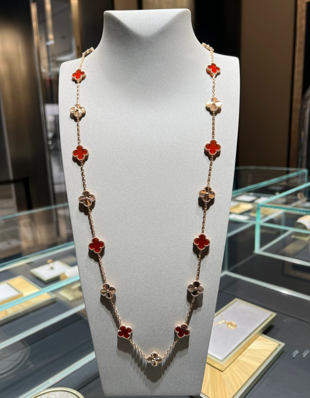 [Panda Jewelry]CLOVER 20 MOTIFS LASER CARNELIAN NECKLACE