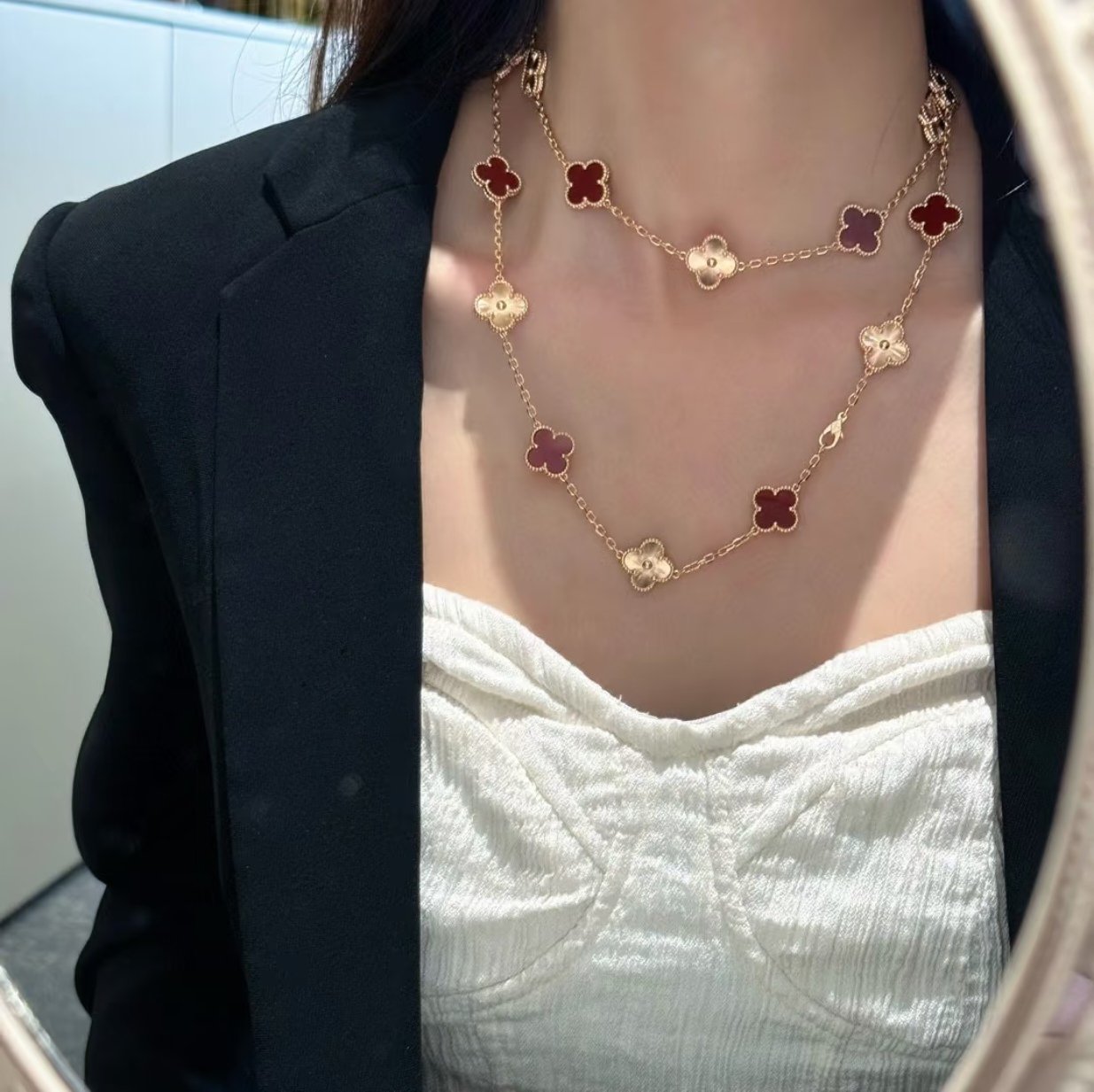 [Panda Jewelry]CLOVER 20 MOTIFS LASER CARNELIAN NECKLACE