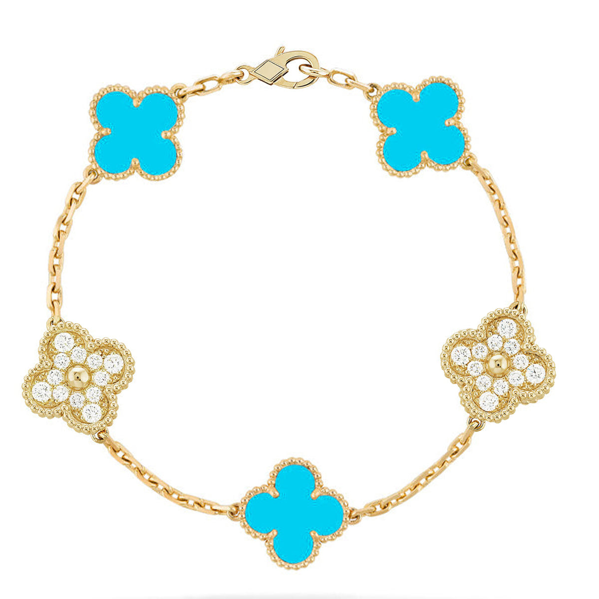[Panda Jewelry] CLOVER 5 MOTIF TURQUOISE BRACELET COLLECTION
