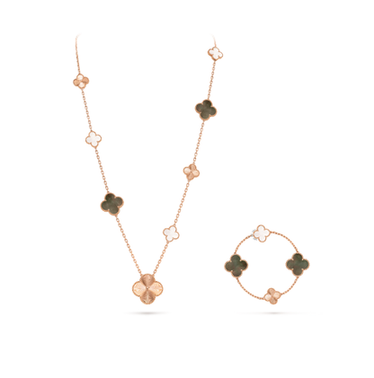[Panda Jewelry]DETACHABLE CLOVER 15(11+4) FLOWER SILVER NECKLACE SET