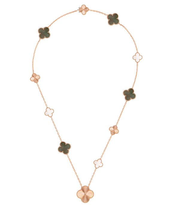 [Panda Jewelry]DETACHABLE CLOVER 15(11+4) FLOWER SILVER NECKLACE SET