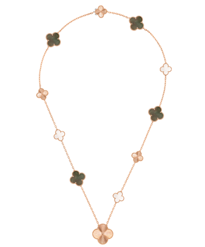 [Panda Jewelry]DETACHABLE CLOVER 15(11+4) FLOWER SILVER NECKLACE SET