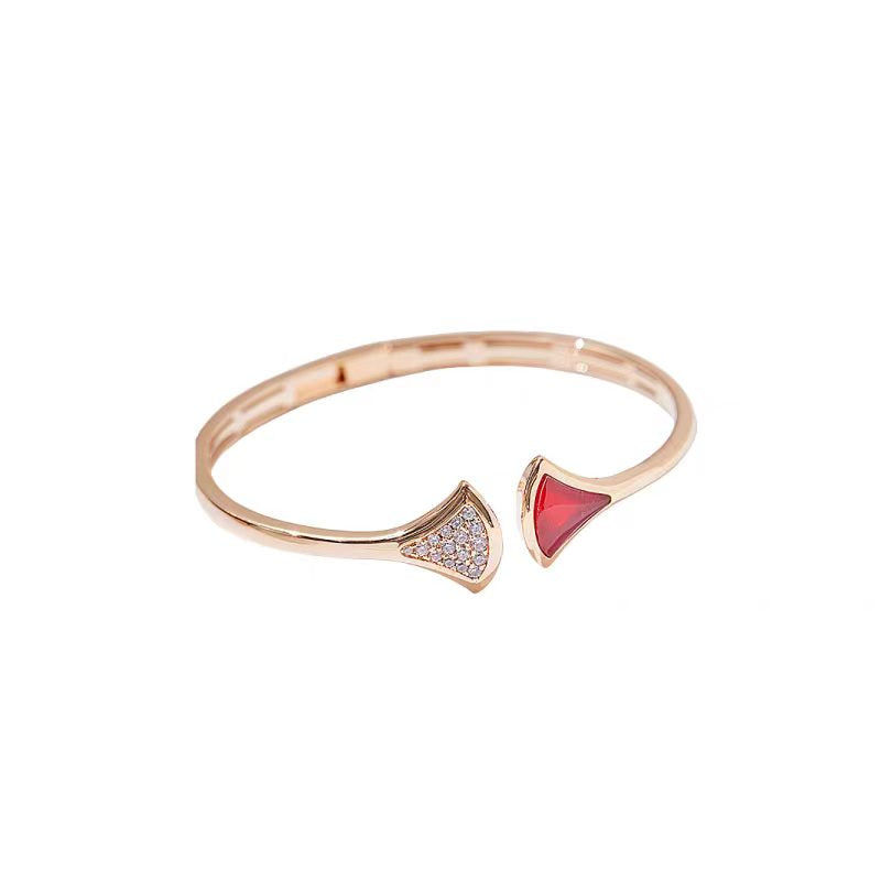Red Agate Pave Diamond Fan Open Bangle