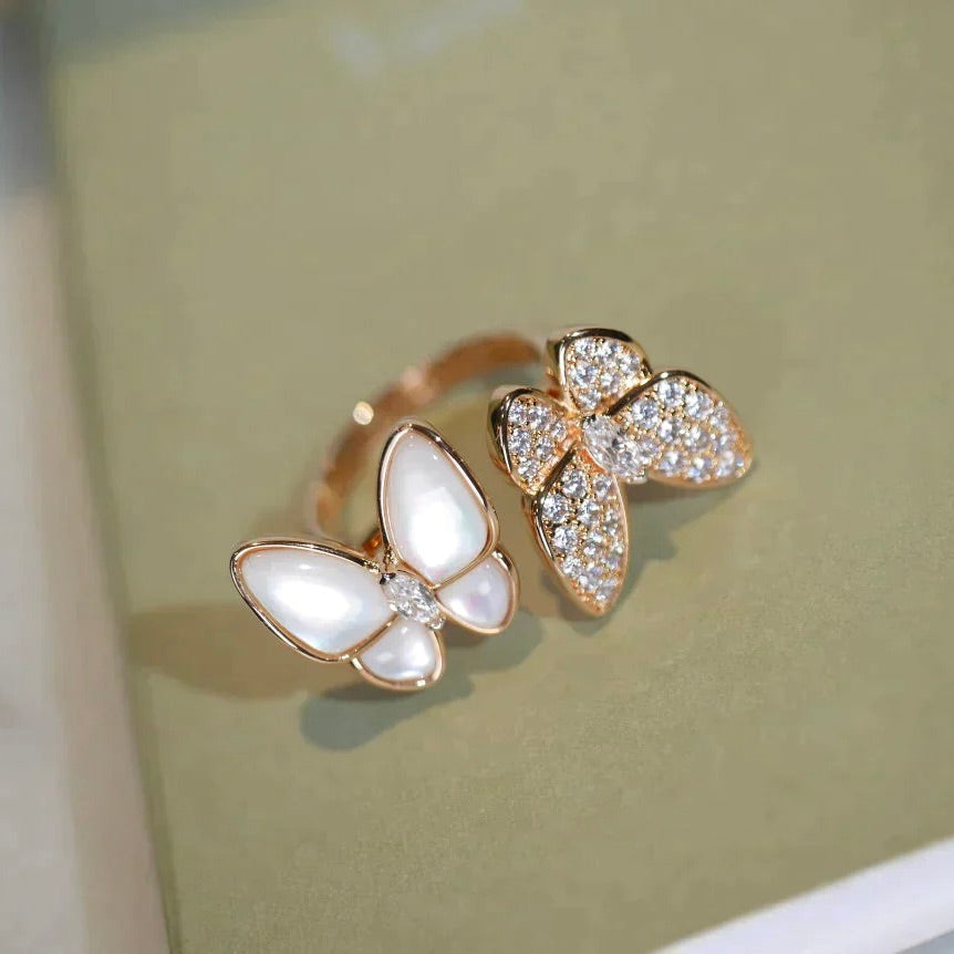 [Panda Jewelry]TWIN BUTTERFLY DIAMOND MOP RING