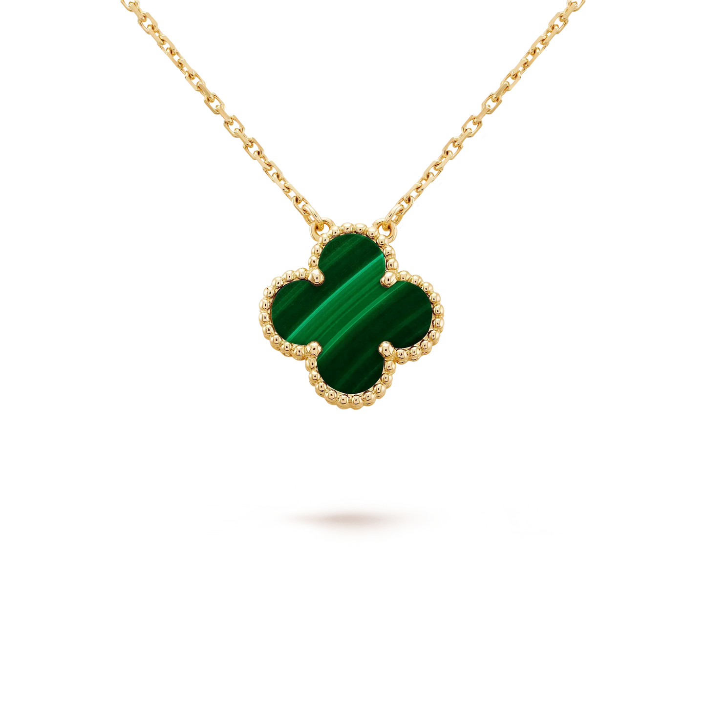 [Panda Jewelry]CLOVER 15MM MALACHITE SINGLE FLOWER  NECKLACE