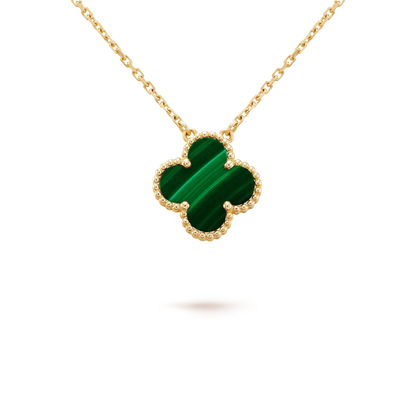 [Panda Jewelry]CLOVER 15MM MALACHITE SINGLE FLOWER  NECKLACE