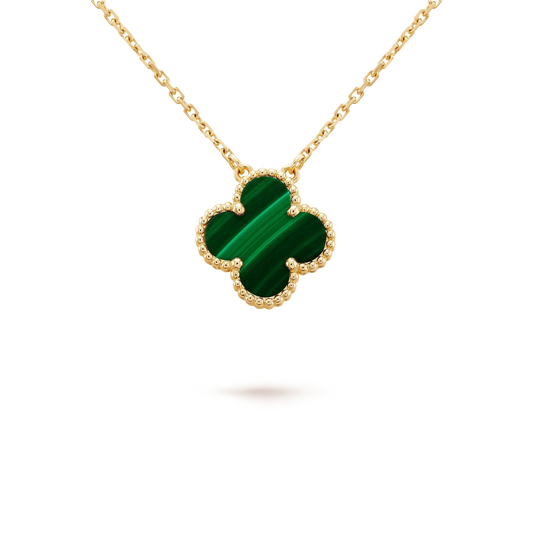 [Panda Jewelry]CLOVER 15MM MALACHITE SINGLE FLOWER  NECKLACE