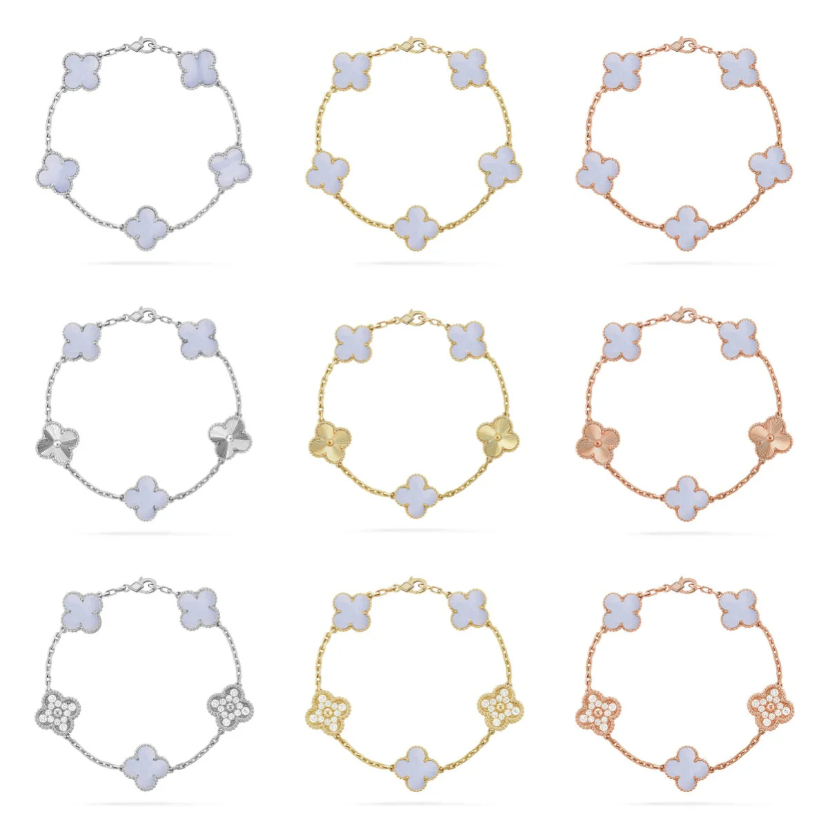 [Panda Jewelry] CLOVER 5 MOTIF PURPLE CHALCEDONY BRACELET COLLECTION