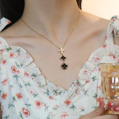 [Panda Jewelry]STAR AND SUN ONYX PINK GOLD NECKLACE