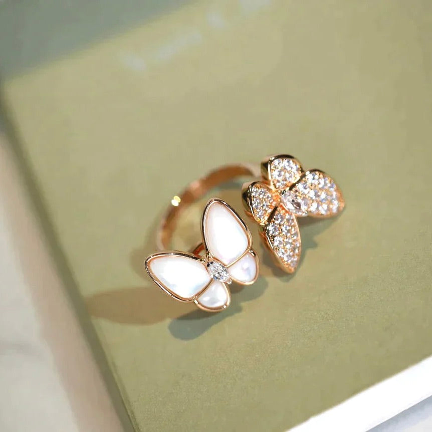 [Panda Jewelry]TWIN BUTTERFLY DIAMOND MOP RING