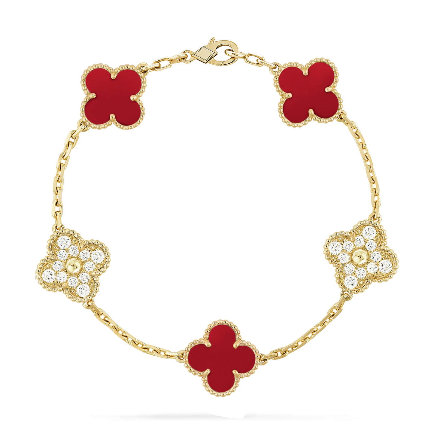 [Panda Jewelry] CLOVER 5 MOTIF RED CORNELIAN BRACELET COLLECTION
