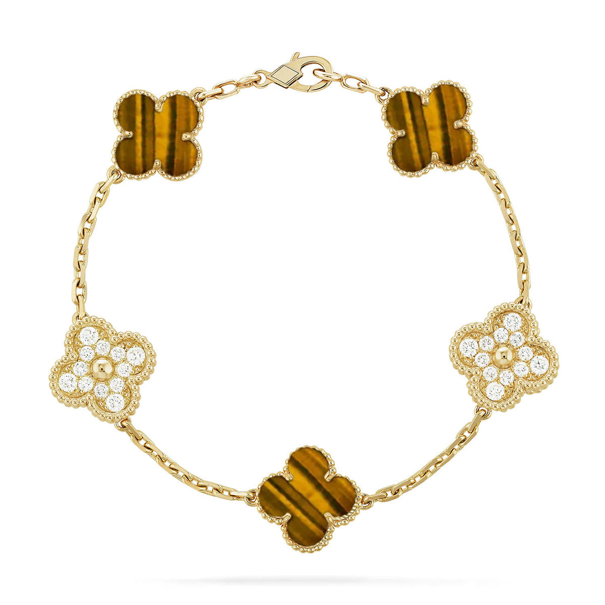 [Panda Jewelry] CLOVER 5 MOTIFS TIGER EYE BRACELET COLLECTION