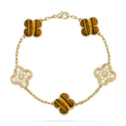 [Panda Jewelry] CLOVER 5 MOTIFS TIGER EYE BRACELET COLLECTION