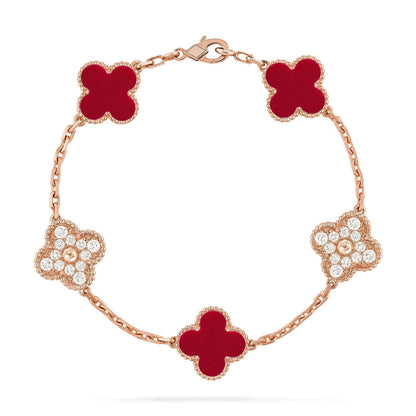 [Panda Jewelry] CLOVER 5 MOTIF RED CORNELIAN BRACELET COLLECTION