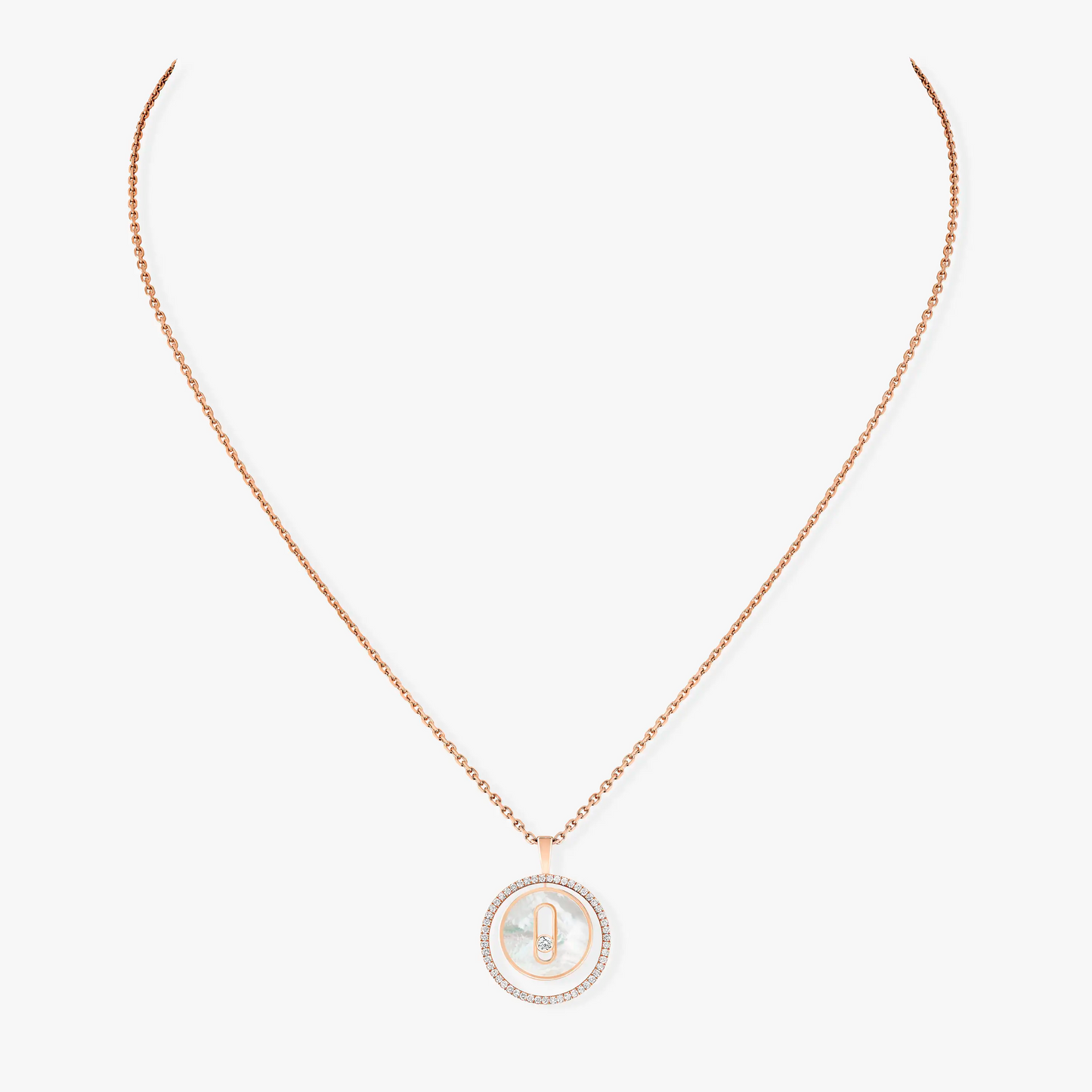 [Panda Jewelry]LUCKY MOVE 1 DIAMOND WHITE MOTHER OF PEARL PINK GOLD DIAMOND NECKLACE