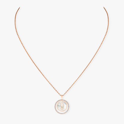 [Panda Jewelry]LUCKY MOVE 1 DIAMOND WHITE MOTHER OF PEARL PINK GOLD DIAMOND NECKLACE