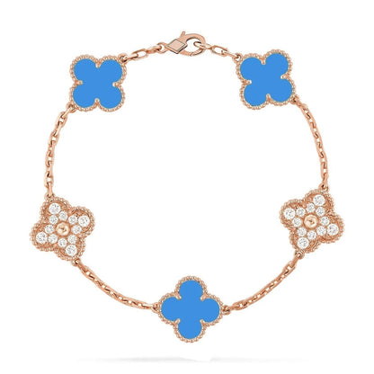 [Panda Jewelry] CLOVER 5 MOTIF BLUE AGATE BRACELET COLLECTION
