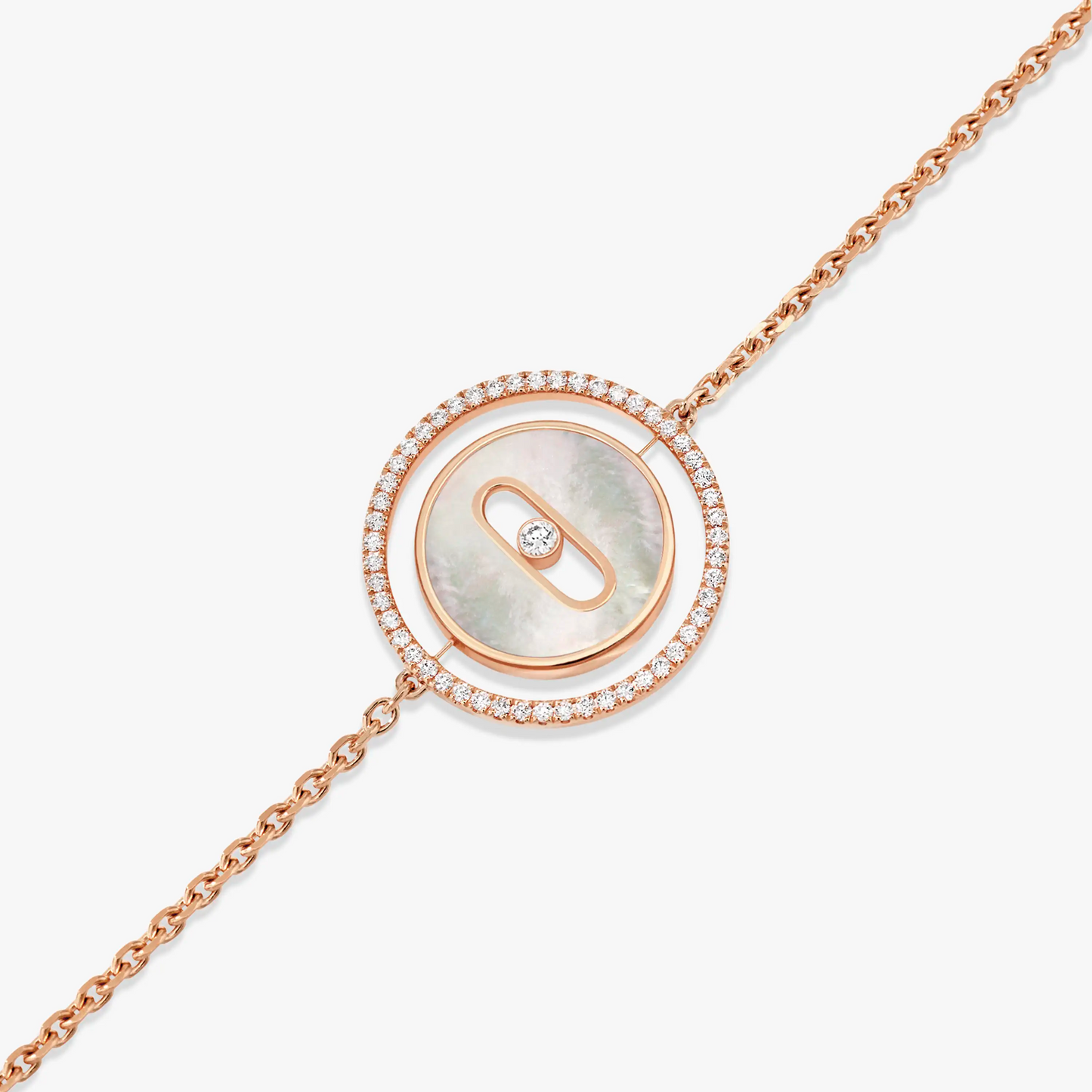 [Panda Jewelry]LUCKY MOVE WHITE MOTHER OF PEARL PINK GOLD DIAMOND BRACELET