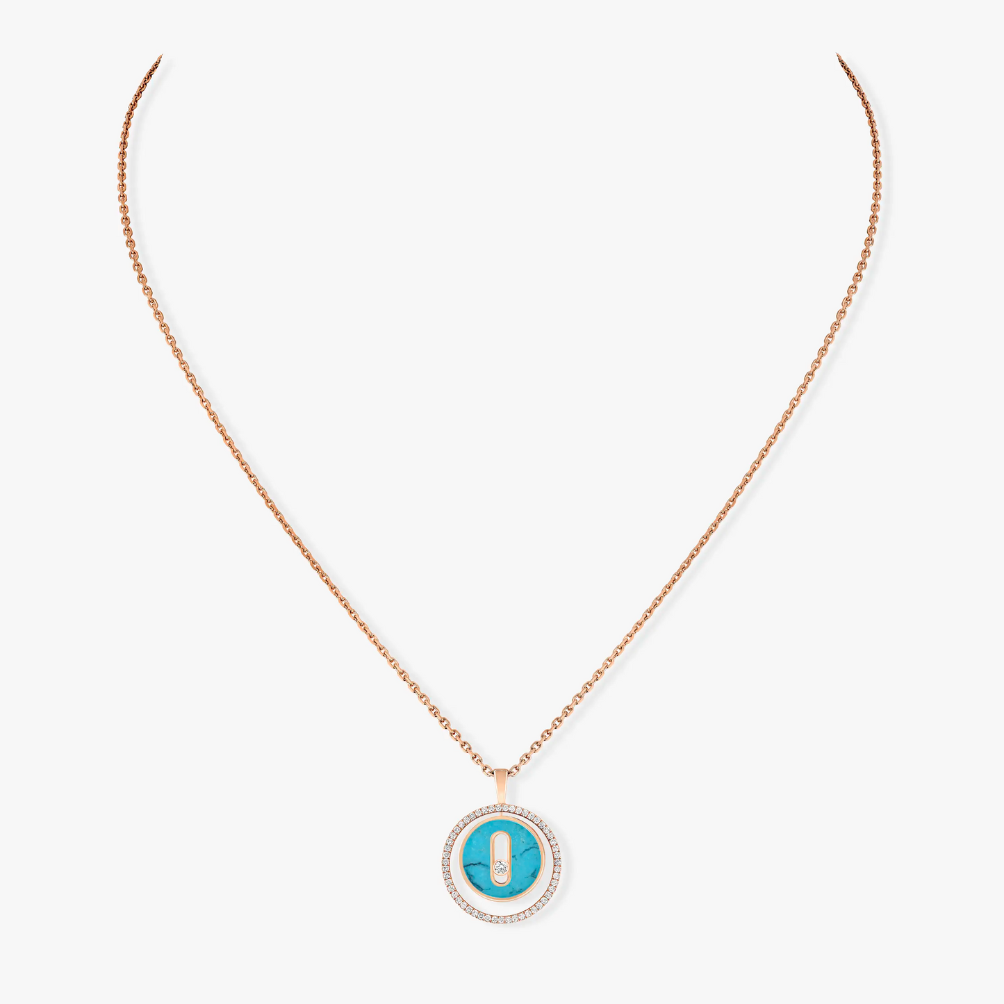 [Panda Jewelry]LUCKY MOVE 1 DIAMOND TURQUOISE PINK GOLD DIAMOND NECKLACE