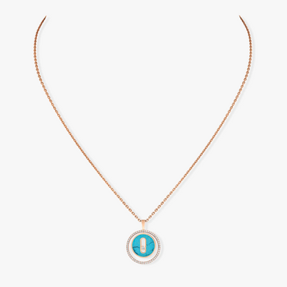[Panda Jewelry]LUCKY MOVE 1 DIAMOND TURQUOISE PINK GOLD DIAMOND NECKLACE