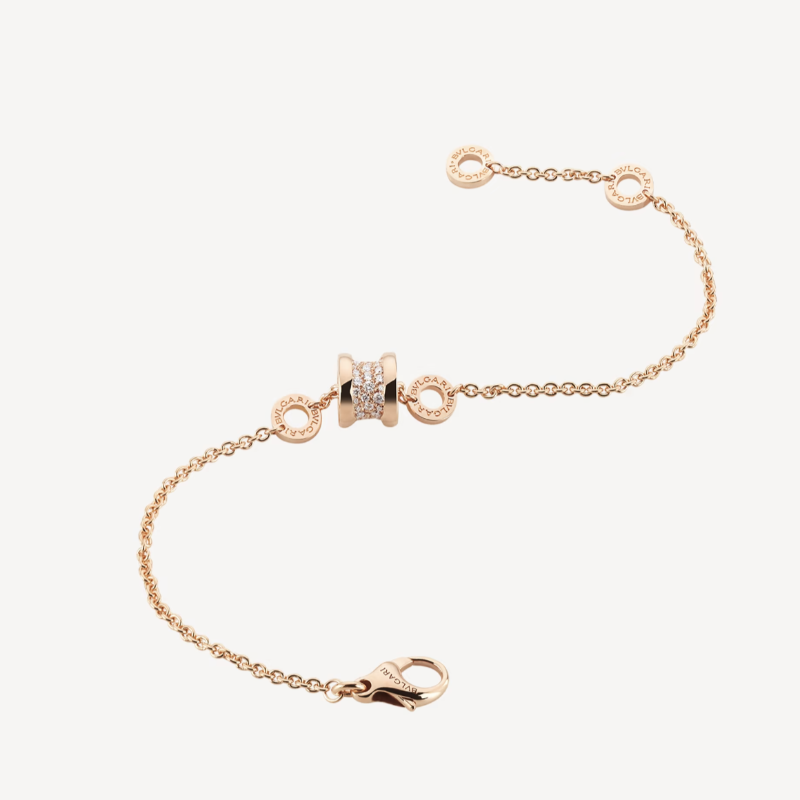 [Panda Jewelry]ZERO 1 SOFT PINK GOLD WITH PAVED DIAMONDS ON THE SPIRAL BRACELET