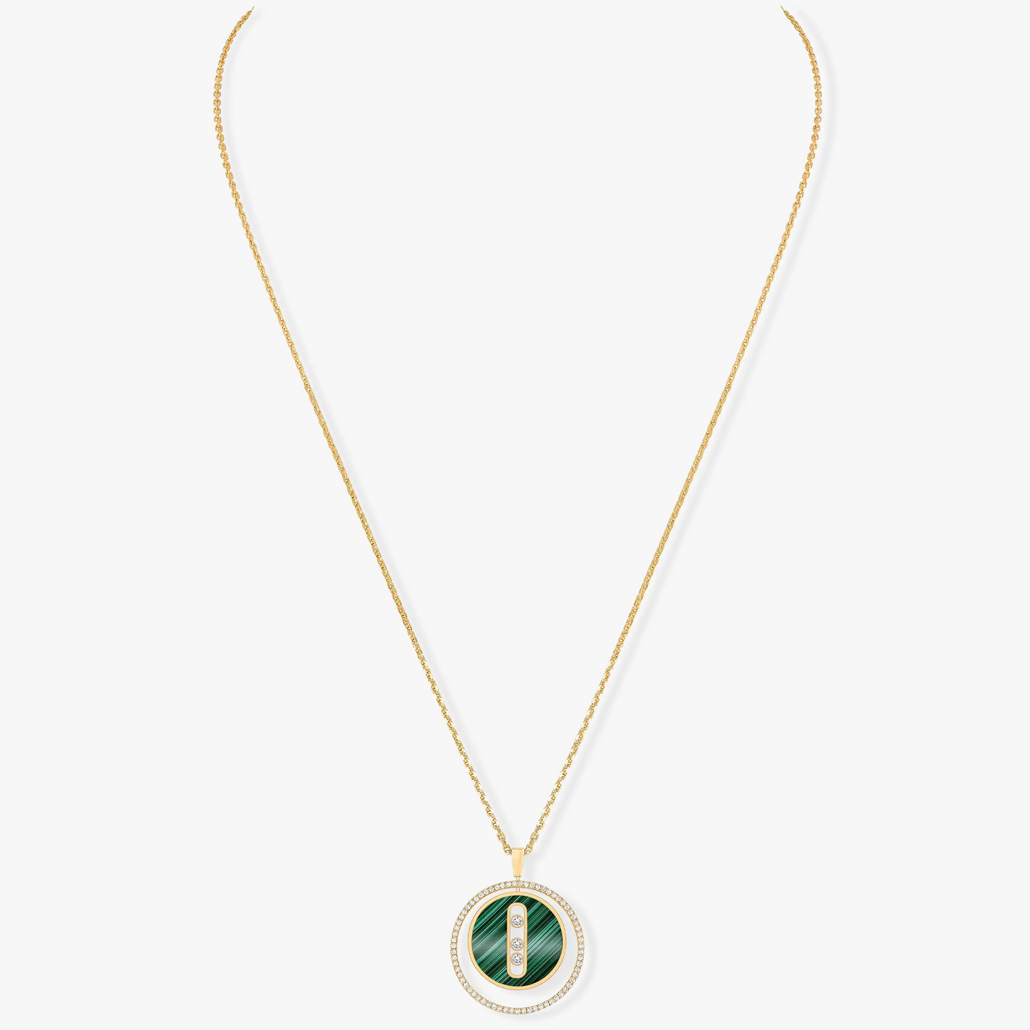 [Panda Jewelry]LUCKY MOVE 3 DIAMOND MALACHITE GOLD DIAMOND NECKLACE