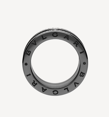 [Panda Jewelry]ZERO 1 ROCK FOUR-BAND BLACK CERAMIC WITH STUDDED SPIRAL AND PAVED DIAMONDS RING