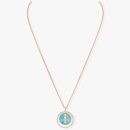 [Panda Jewelry]LUCKY MOVE 3 DIAMONDS TURQUOISE PINK GOLD DIAMOND NECKLACE