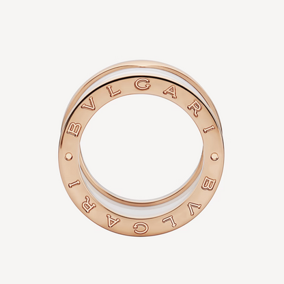 [Panda Jewelry]ZERO 1 FOUR-BAND LOOPS AND WHITE CERAMIC SPIRAL PINK GOLD RING