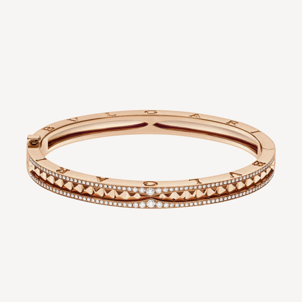 [Panda Jewelry]ZERO 1 SPIRAL AND PAVED DIAMOND PINK GOLD BRACELET