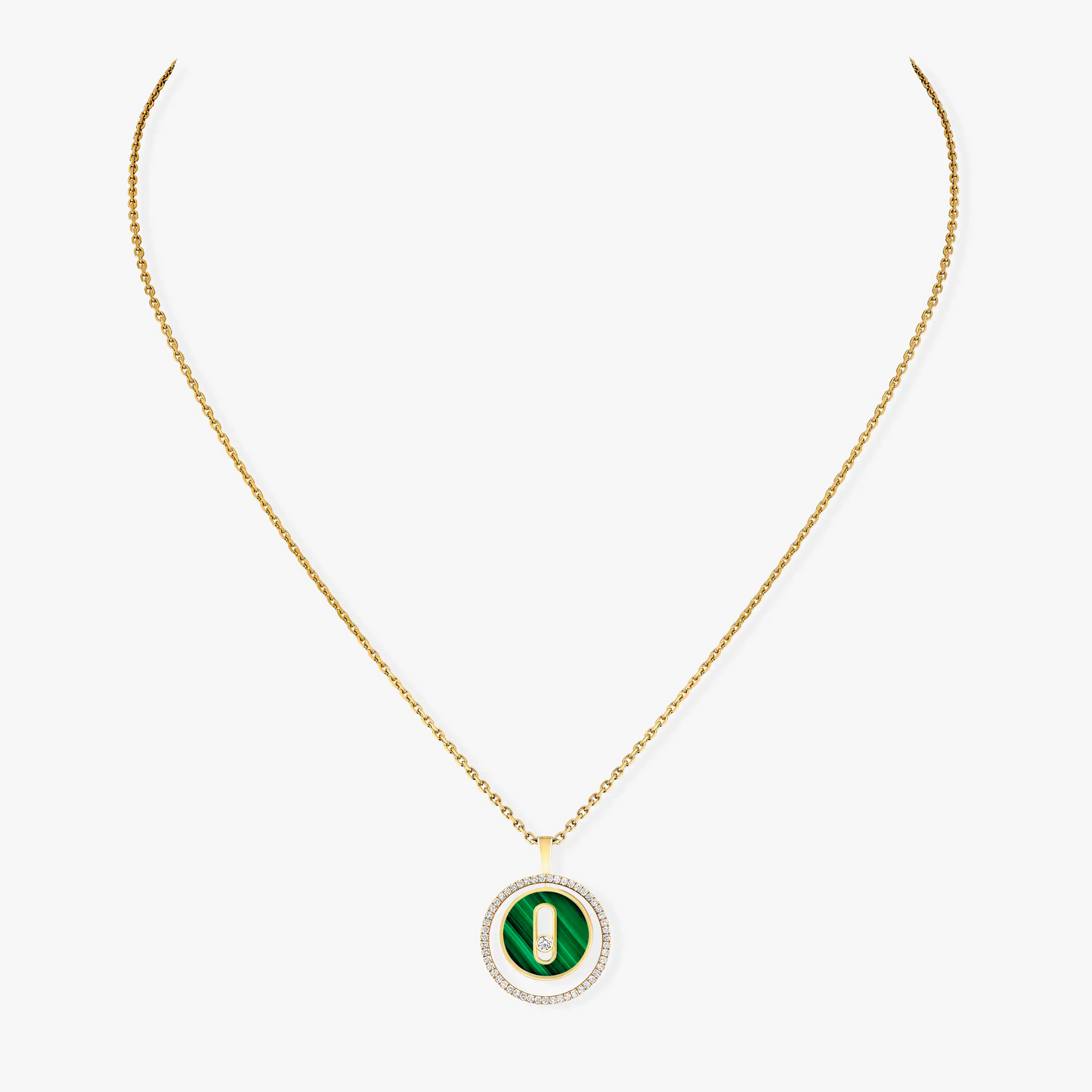 [Panda Jewelry]LUCKY MOVE 1 DIAMOND MALACHITE GOLD DIAMOND NECKLACE