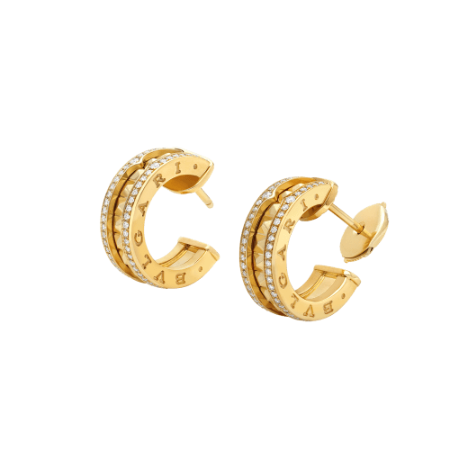 [Panda Jewelry]ZERO 1 ROCK GOLD EARRINGS WITH STUDDED SPIRAL AND PAVED DIAMONDS