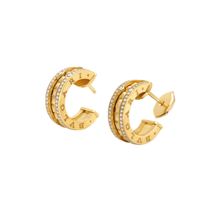 [Panda Jewelry]ZERO 1 ROCK GOLD EARRINGS WITH STUDDED SPIRAL AND PAVED DIAMONDS