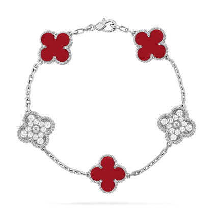 [Panda Jewelry] CLOVER 5 MOTIF RED CORNELIAN BRACELET COLLECTION