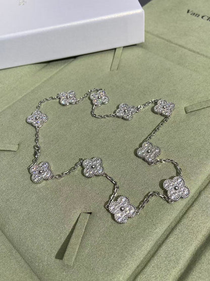 [Panda Jewelry]CLOVER 10 MOTIFS  FULL DIAMOND NECKLACE
