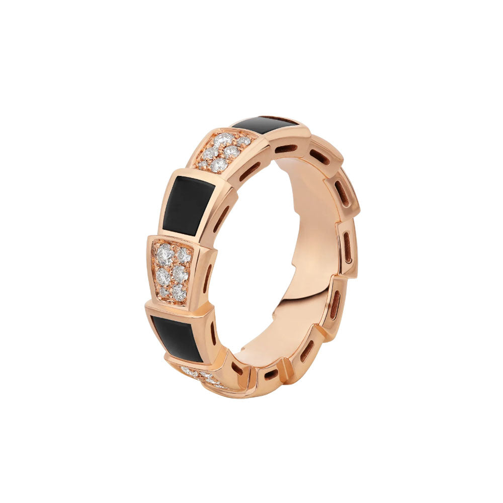[Panda Jewelry]SERPENTI RING PINK GOLD BLACK MOP DIAMOND PAVED 4MM