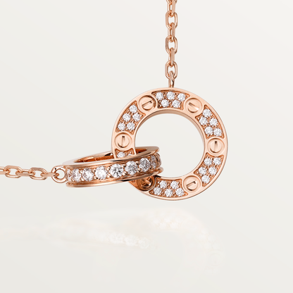[Panda Jewelry]LOVE 7.6MM NECKLACE ROSE GOLD AND SILVER  FULL DIAMOND