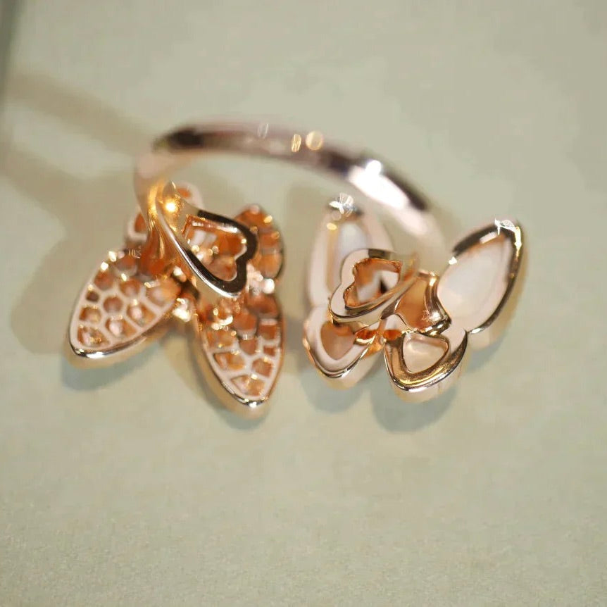 [Panda Jewelry]TWIN BUTTERFLY DIAMOND MOP RING
