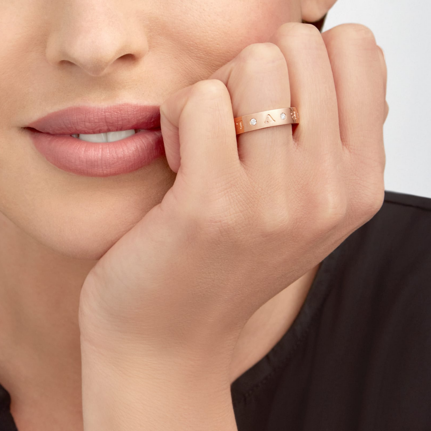[Panda Jewelry]ZERO 1 ESSENTIAL PINK GOLD BAND WITH DIAMONDS RING
